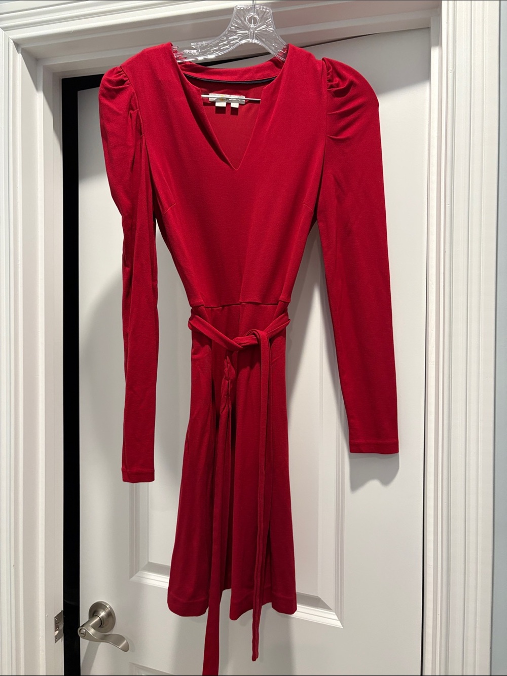 Maroon V-neck Puff Sleeve Dress